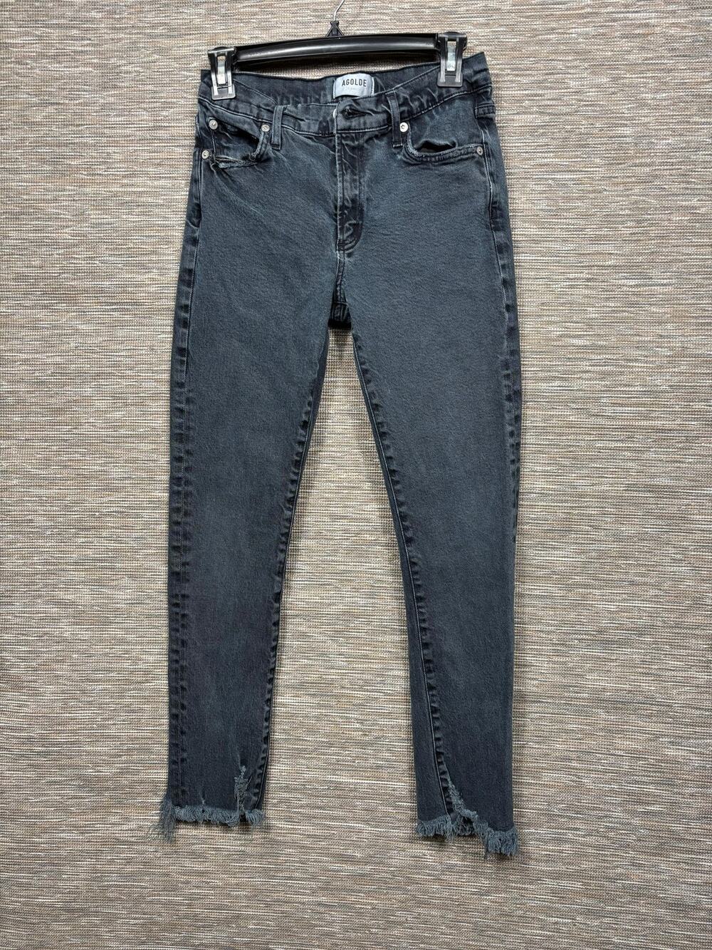 AGOLDE Jeans Womens 27 Gray Charcoal Skinny Frayed Hem Ankle Stretch Denim